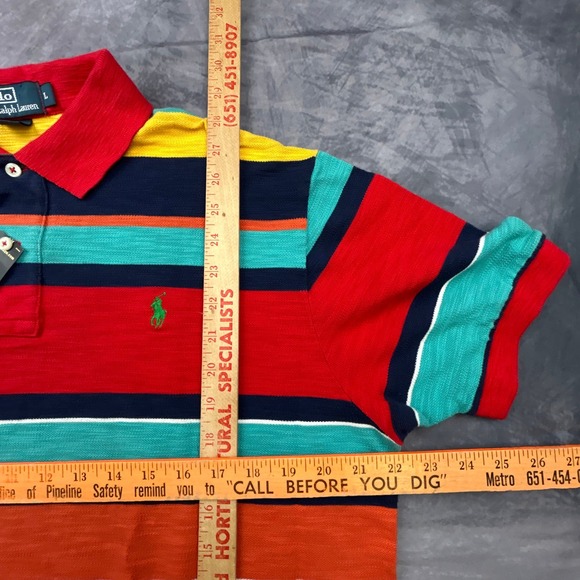 NWT Polo Ralph Lauren Mens Large Striped Polo Shirt Multi Color Y2K New 0460243 - Picture 7 of 8
